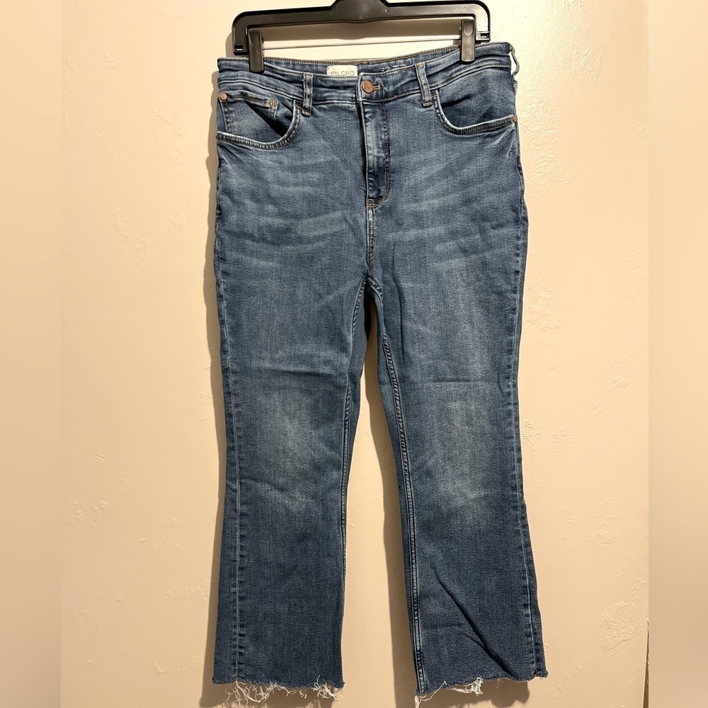 Pilcro Blue Denim Flare Cropped Jeans Women’s 32 Classic Casual Cotton Stretch